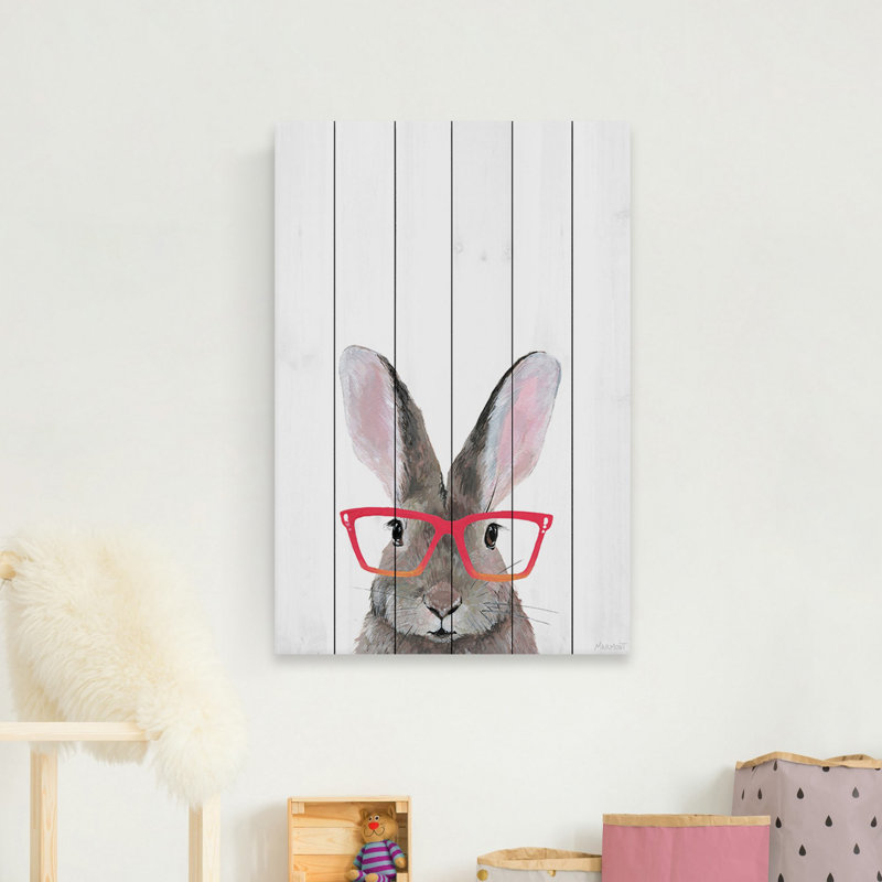 Cryal hippie lapin imprimé sur bois blanc, H 18 po x l 12 po x P 1,5 po