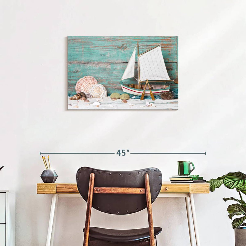 Sailboat and seashells Aletra, H 20 po x l 30 po