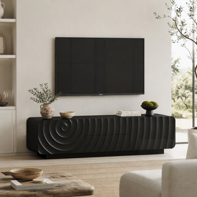 Meuble télé au design moderne en spirale, avec placard de rangement et 2 tiroirs, idéal pour le salon et la chambre.