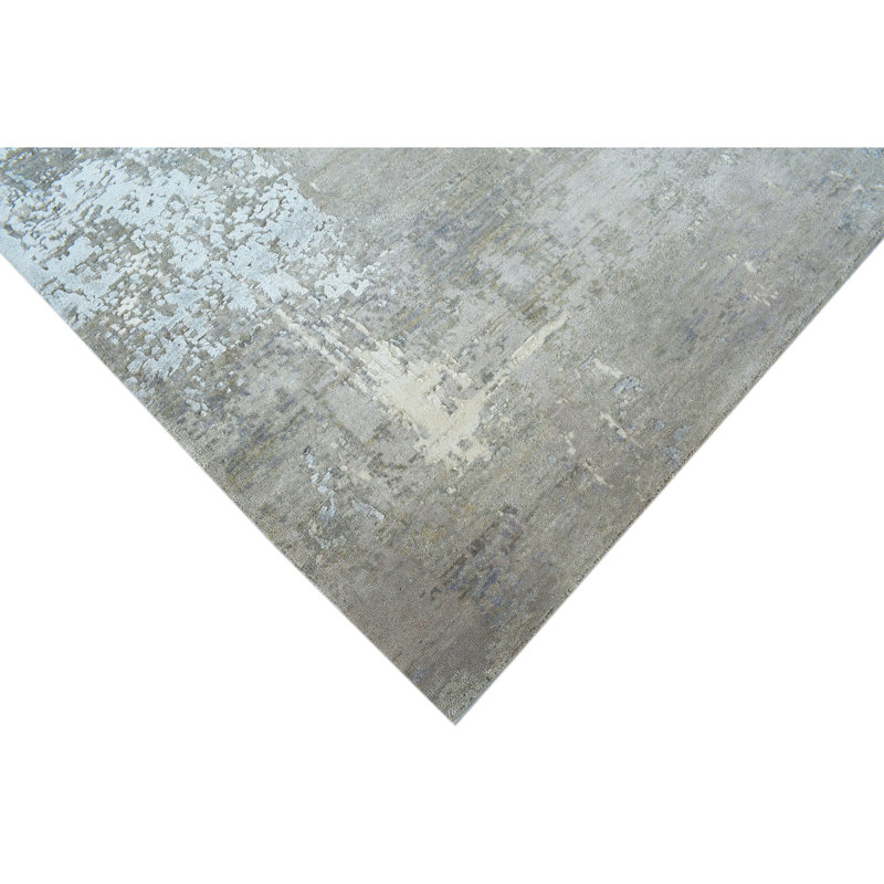 Hand Knotted Abstract Area Rug in Gray/Silver, Rectangle 9' x 12'