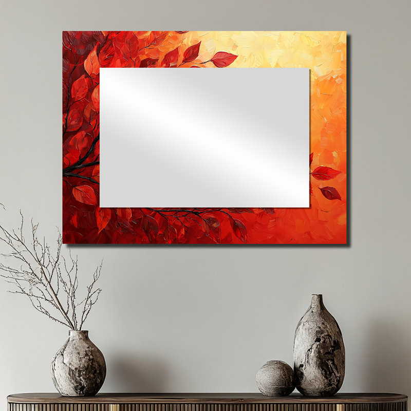 Automne coucher de soleil érable feuille I - feuilles, miroir, art mural - imprimé sur métal, 24 po x 32 po