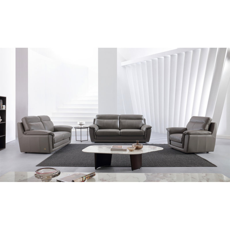Owen 46.5" Wide Top Grain Leather Armchair, Gray Genuine Leather
