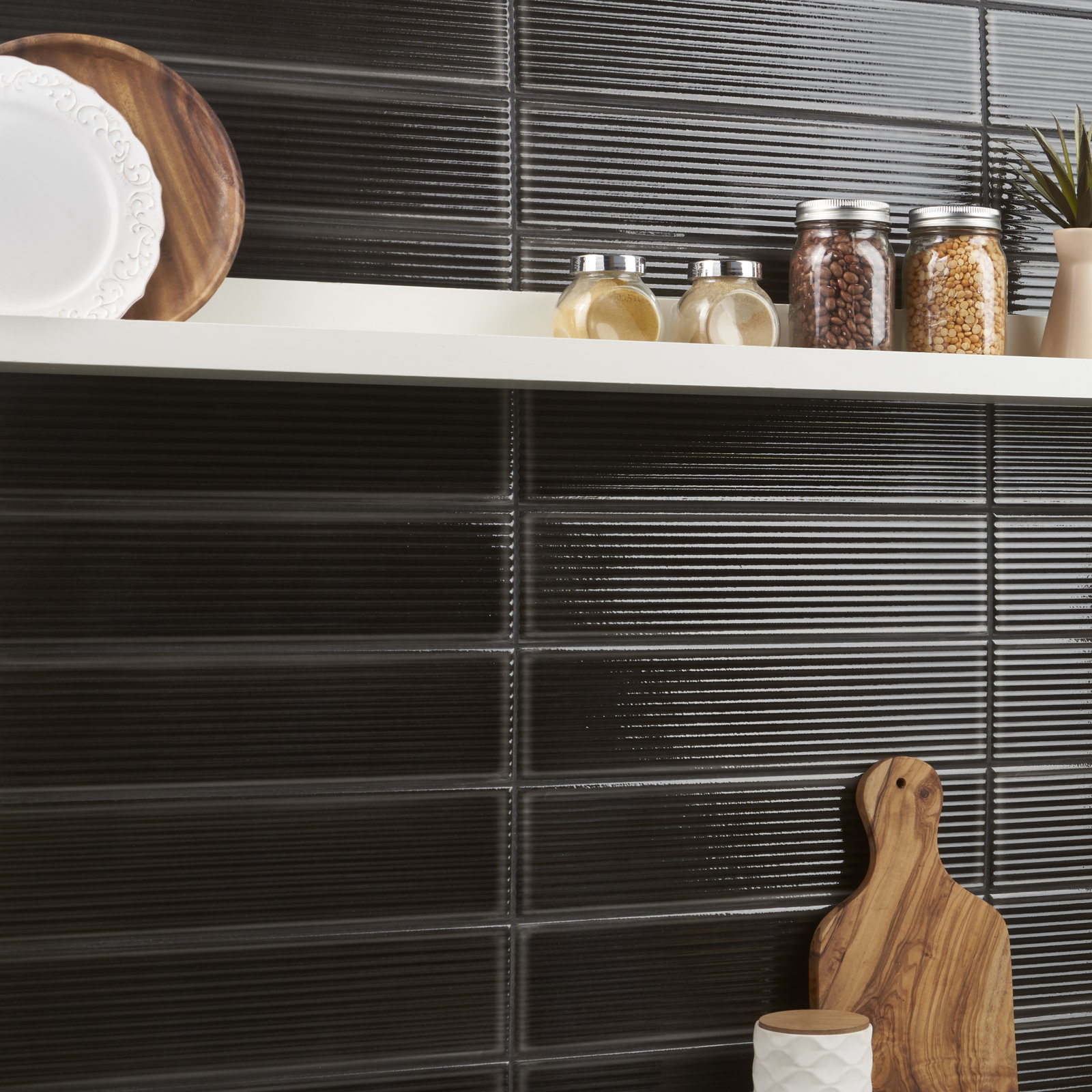 Stacy Garcia Olimar Grooved 4" x 16" Polished Porcelain Subway Wall Tile (7.74 Sq. Ft. / Case), Nero