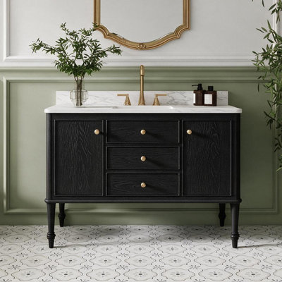 Ensemble de meuble-lavabo simple 48 po avec évier Mable, dosseret, pieds en bois massif et panneaux de grain de bois 48 po