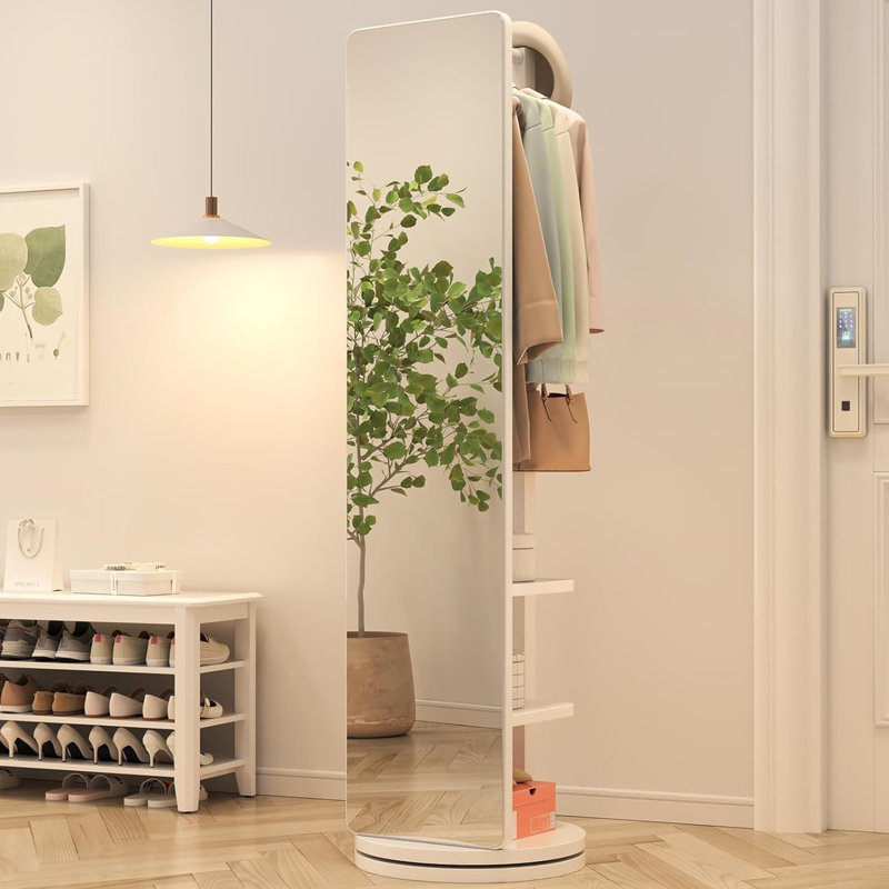 Miroir pleine grandeur en bois massif avec support, Blanc