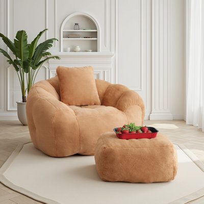 Bean Bag Chair, Oversized Foam-Filled Shell-Shaped Chair with Faux Fur Cover, for Gaming & Reading in Living Room & Bedroom by Everly Quinn