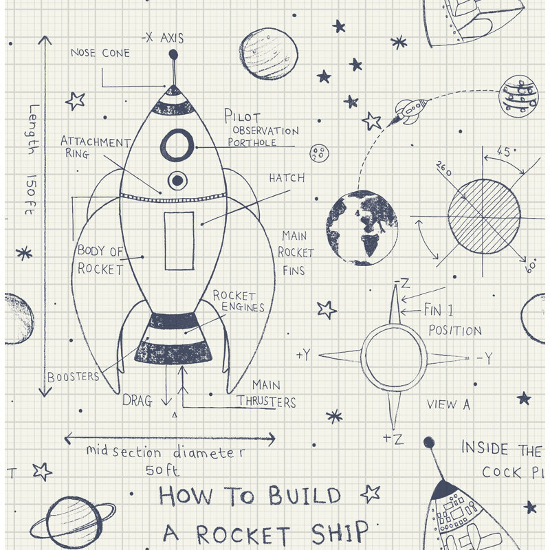Rouleau de papier peint lavable Honea Rocket Ship , Bleu minuit