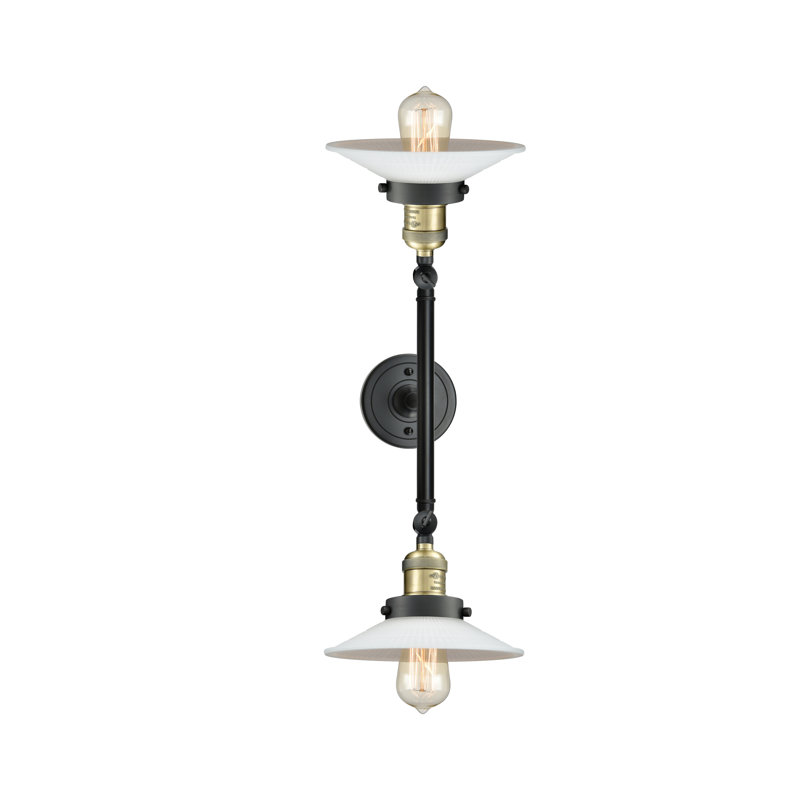 Miramontes Armed Sconce, Black Antique Brass, Matte White Halophane, 60 Watt Vintage Incandescent Bulb