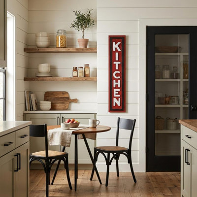 Décoration murale 37 po x 8 po en métal rouge et blanc pour la cuisine