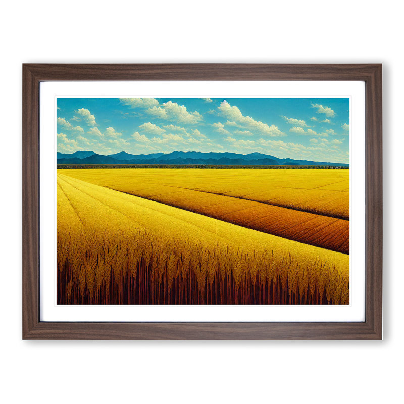 Luscious Wheat Field - Single Picture Frame Print, 34cm H x 46cm W x 2cm D, Walnut