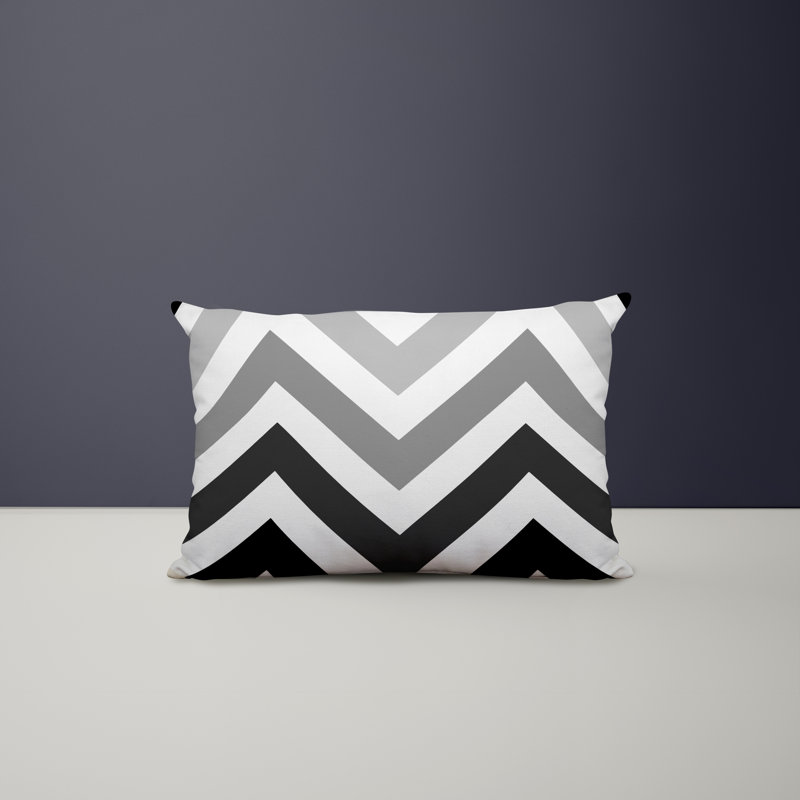 Chevron / Zig Zag Outdoor Reversible Throw Pillow, Black