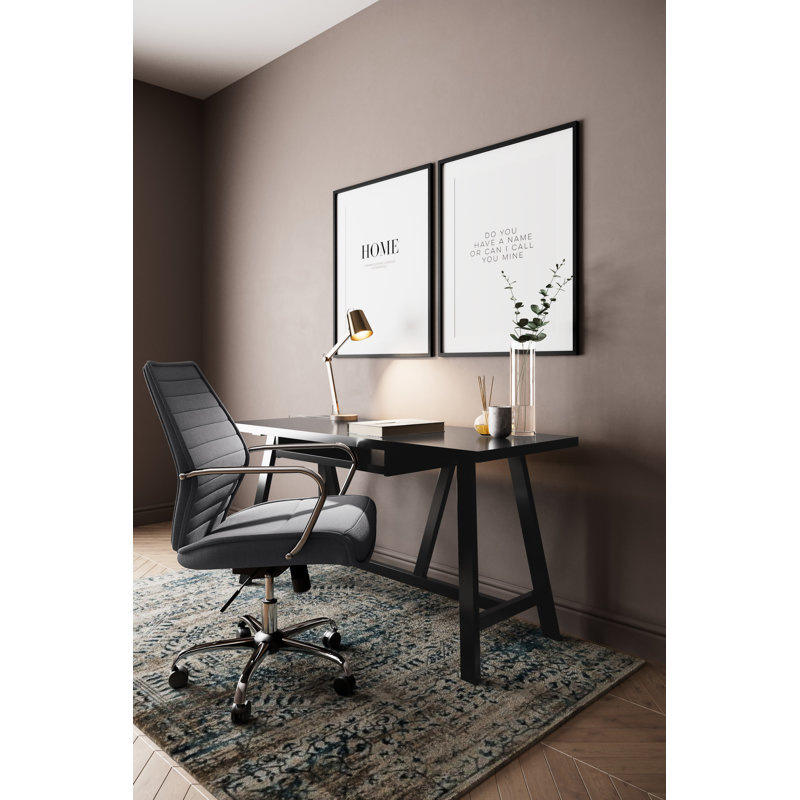Dylan Rustic Farmhouse Solid Wood 60" Writing Desk with Keyboard Tray in Black