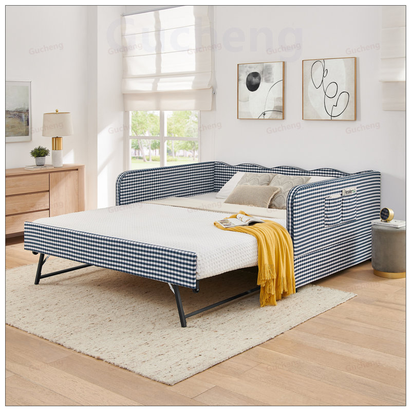 Canapé-lit convertible polyvalent 3-en-1 avec couchette coulissante et poches de rangement latérales Gingham, idéal pour les petits espaces