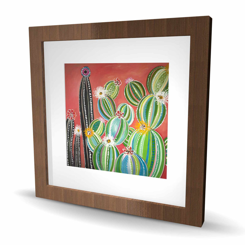 Rainbow Cactus - impression encadrée florale verte pour la décoration intérieure, Brun, H 16 po x l 16 po