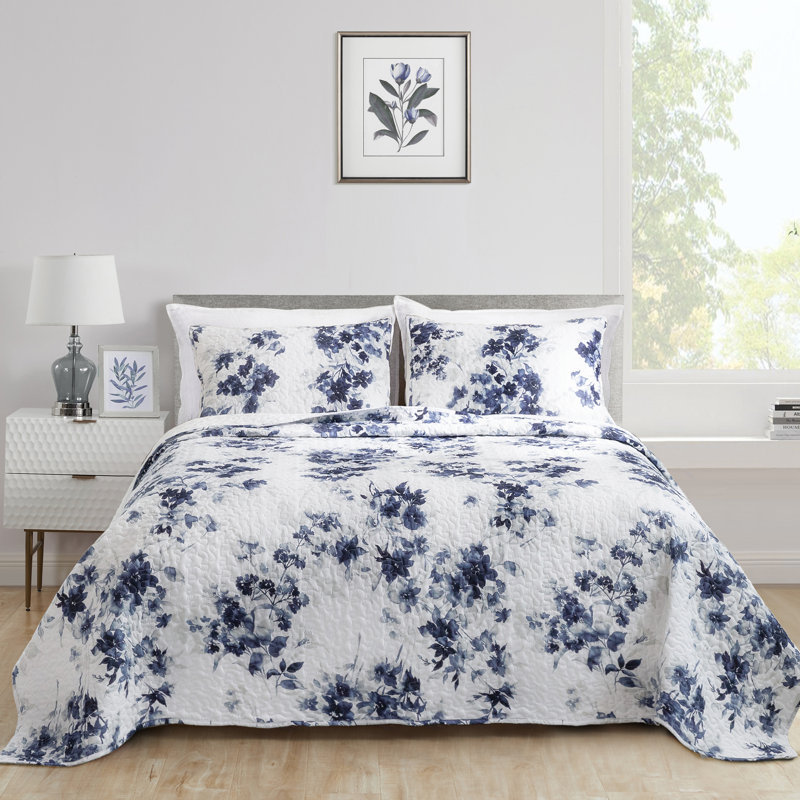 Wonderful Cotton Blend Balen Quilt Set, Full/Queen Quilt + 2 Standard Shams, Gray