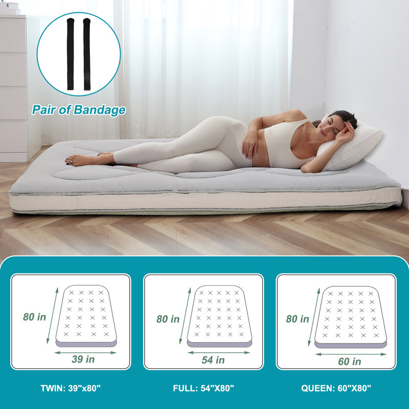Matelas de futon japonais, Gris, Grand lit