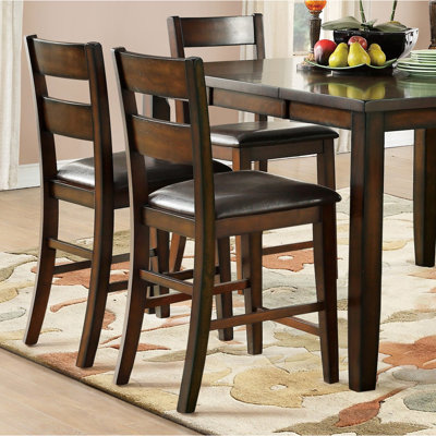 Chaises à hauteur de comptoir en cerisier, de 2, siège rembourré en bois et similicuir, salle à manger brun foncé