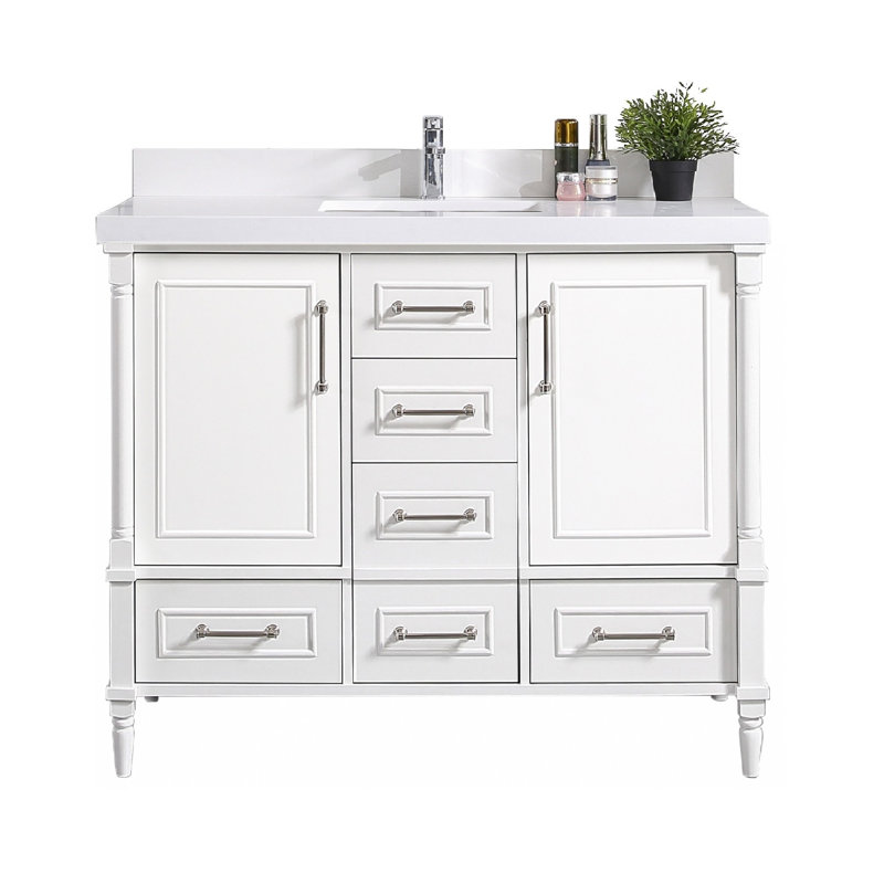 Ensemble de meuble-lavabo simple 42 po Flavell, Blanc, bordure droite, Blanc