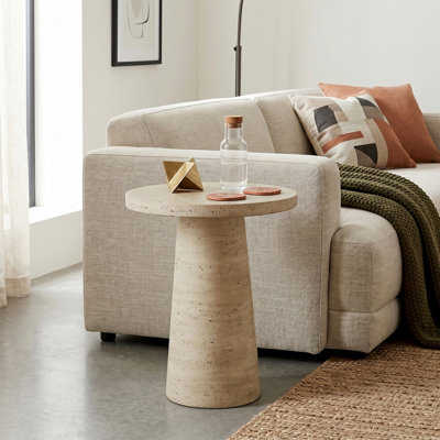  Cortelle Indoor/Outdoor Faux Travertine Round End Table