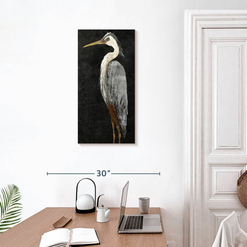 Brampt Silver Heron On Black I, 30" H x 15" W
