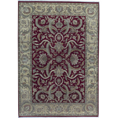 Tapis rouge et beige noué à la main de haute qualité