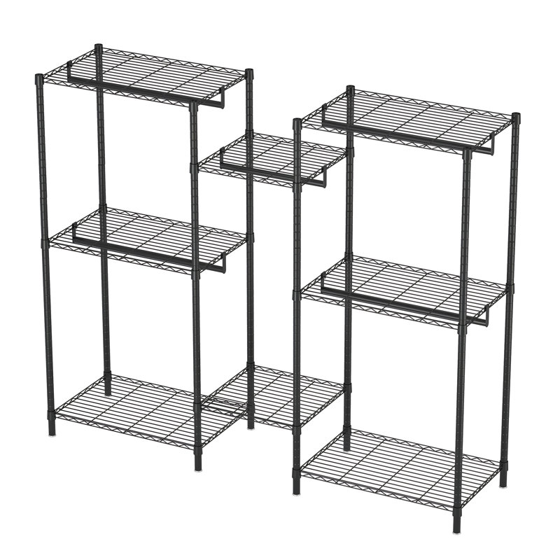 Portant à vêtements robuste, organisateur de garde-robe autoportant avec 8 tablettes réglables en fil métallique et 5 portemanteaux, noir (sans crochet)