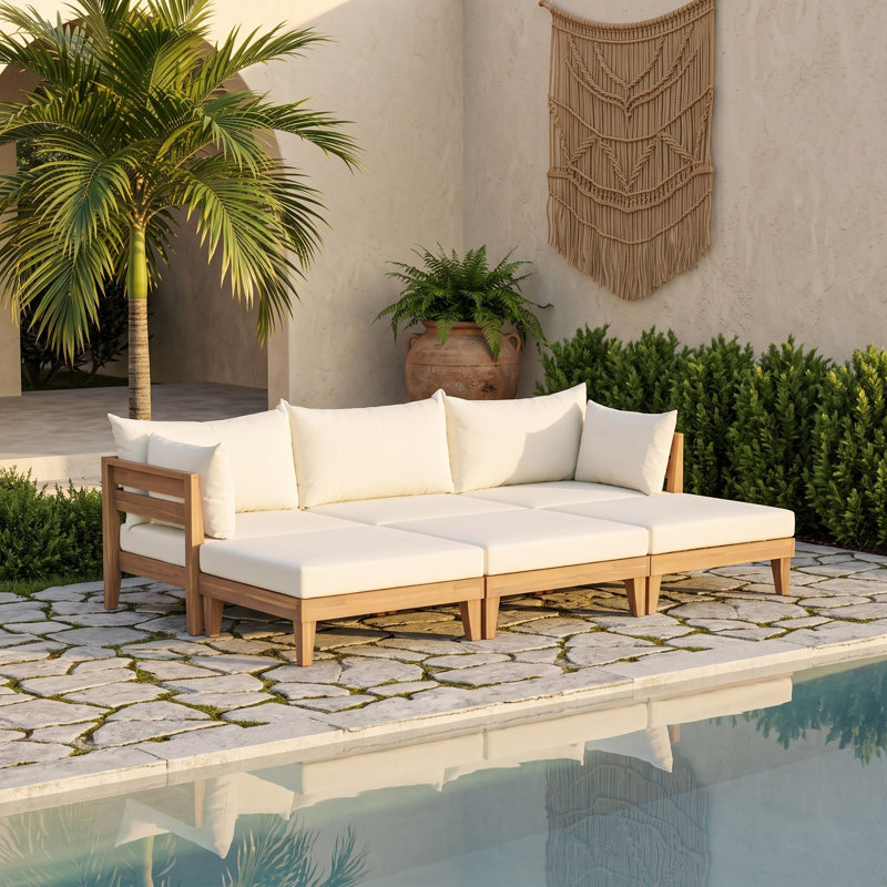 Ensemble de canapé de patio en bois 6 pièces avec 5 coussins et 6 coussins