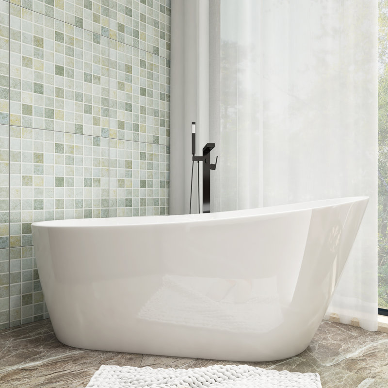 59'' x 31'' Freestanding Soaking Acrylic Bathtub in White