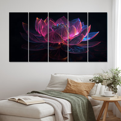 Lotus Magical Luminiscent Blossoming - décoration murale Lotus - 5 panneaux égaux