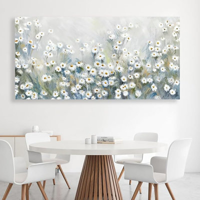 East Urban Home Abstract Flowers Canvas Wall Art - Elegant Daisy Pictures White Wildflower Wall Decor Modern Botanical Painting Print Artwork For Living Room Bedroom