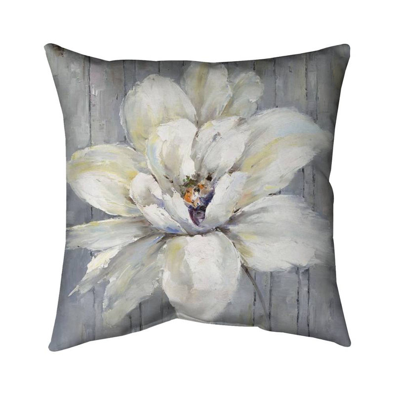 White flower on wood - 16"x16" Throw pillow cover - Poly twill - Print on demand