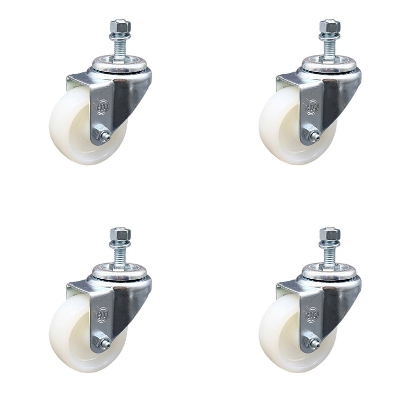 3 Inch Nylon Wheel Swivel 12mm Threaded Stem Caster Set Service Caster Brand