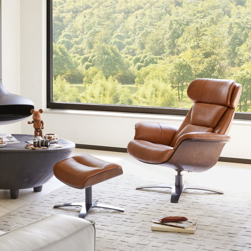 Blagorodna Swivel Recliner, Saddle Brown Pebbled Genuine Leather