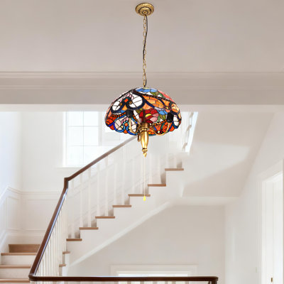 3-Light Stained Glass Pendant Light Flwoer Shade
