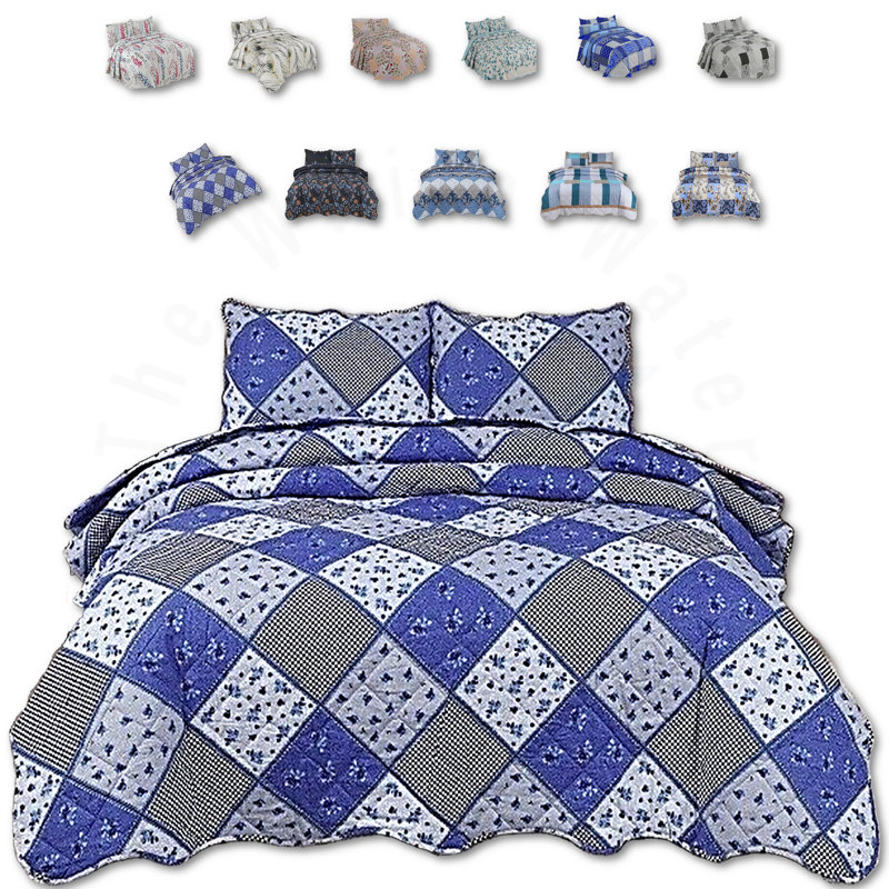 Cotton Blend Floral Bedspread with Pillowcases, King