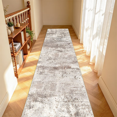 Washable Abstract Area Rug - Rugs for Living Room Large Non Slip Indoor Entryway Rubber Backing Carpet Bedroom Kitchen Distressed Stain Resistant Floor Decor Mat Machine Washable Brown