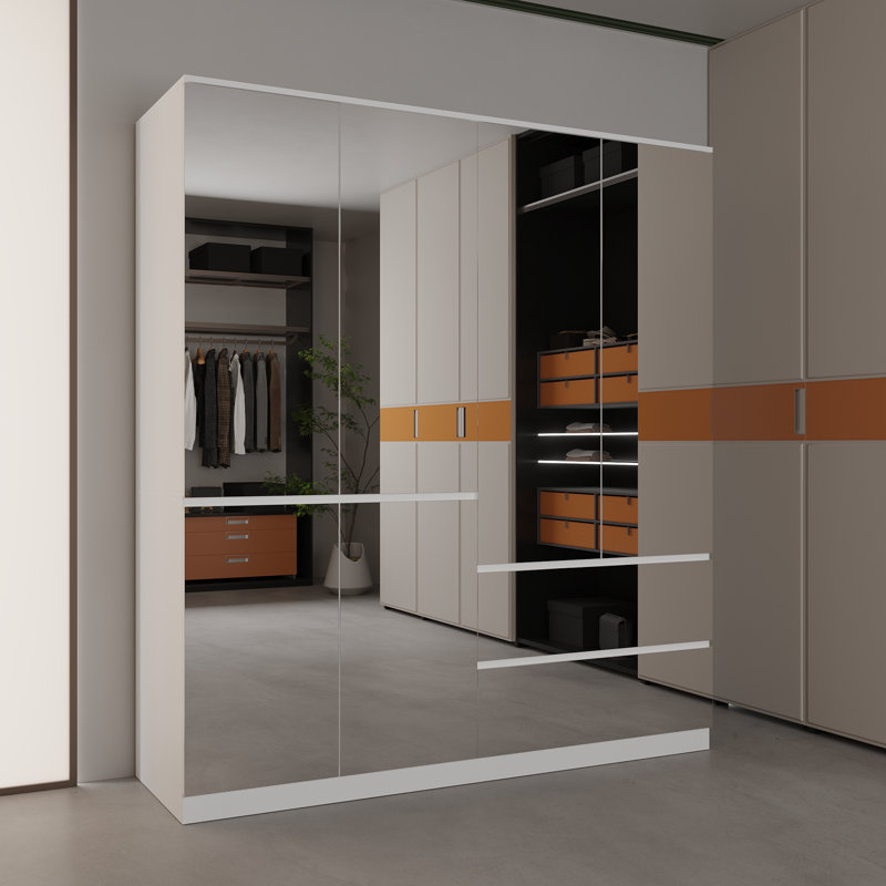 Westlake Elegant Full-Length Mirrored Wardrobe With Dual Compartments And Multiple Drawers