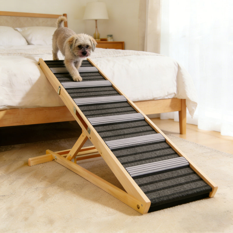 6 rampes pliables en bois pour animaux de compagnie à hauteur réglable avec coussin antidérapant
