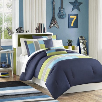 Édredon réversible 4 pièces en microfibre bleu marine Ailpein