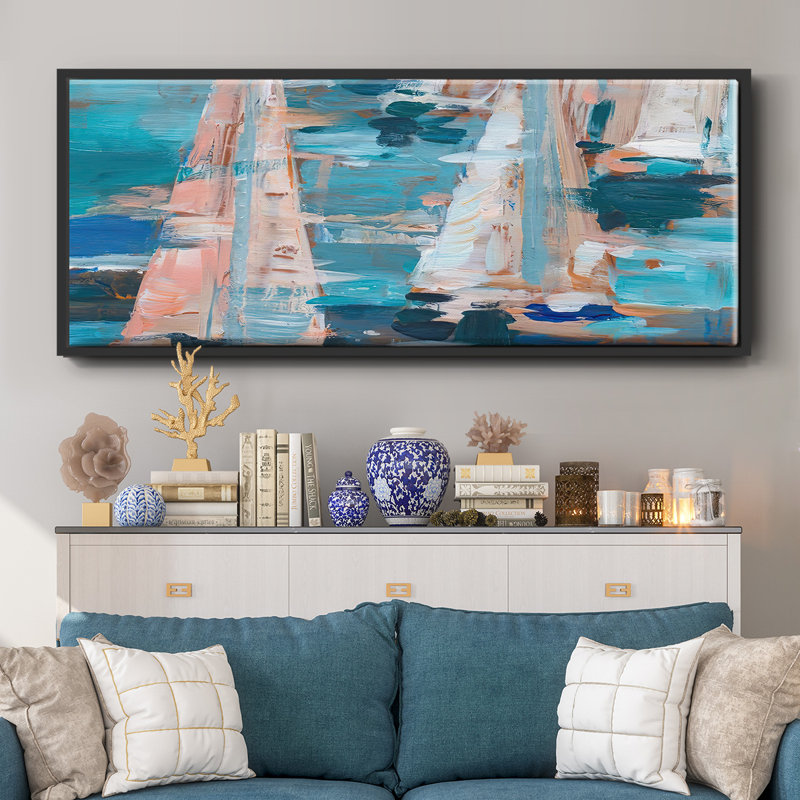 Pop Regatta I, Pas de tapis, H 24 po x l 60 po x P 1,5 po, Toile avec cadre flottant noir