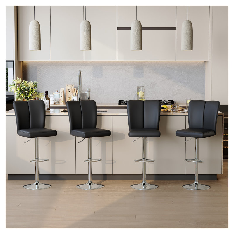 Ensemble de 2 tabourets de bar réglables modernes - comptoir pivotant en cuir polyuréthane noir avec base chromée