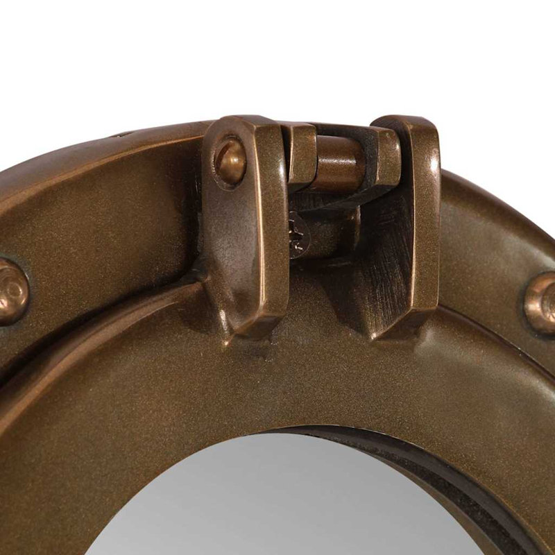 Porthole Mirror Wall Hanging Aluminium And Glass, Brown, 30 cm H x 30 cm W