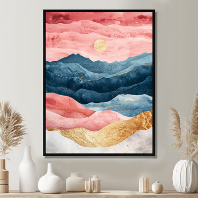 Baragrey, rose, bleu, paysage audacieux, montagnes audacieuses III - Montagnes, impressions encadrées
