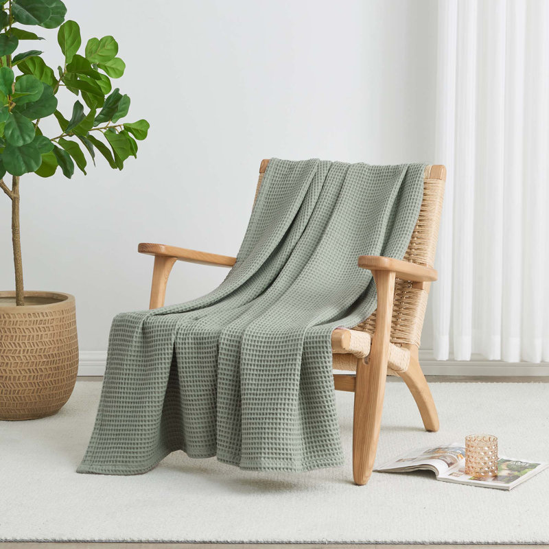 Couverture 100% coton tissé gaufré, Simple, Eucalyptus
