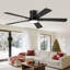 Ventilateur de plafond encastré noir moderne 52 po avec lumière DEL et télécommande Cissline pour la chambre à coucher, le salon et la cuisine-1876111877