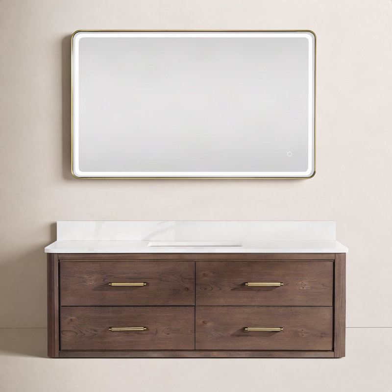 Ensemble de meuble-lavabo simple 48 po avec plateau Cristo, Chêne brun foncé, 55"