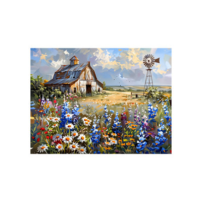 Ferme, champ de fleurs sauvages, sans cadre, art mural, l 36 po x L 24 po