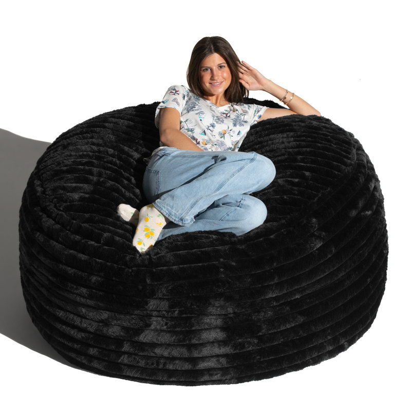 Saxx 5 Foot Large Bean Bag w/ Removable Cover, Mondo Fur, Black