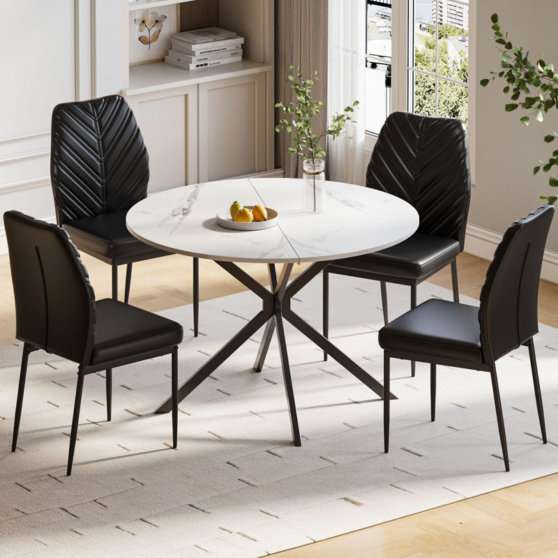 4 - Person Dining Set, Black, White