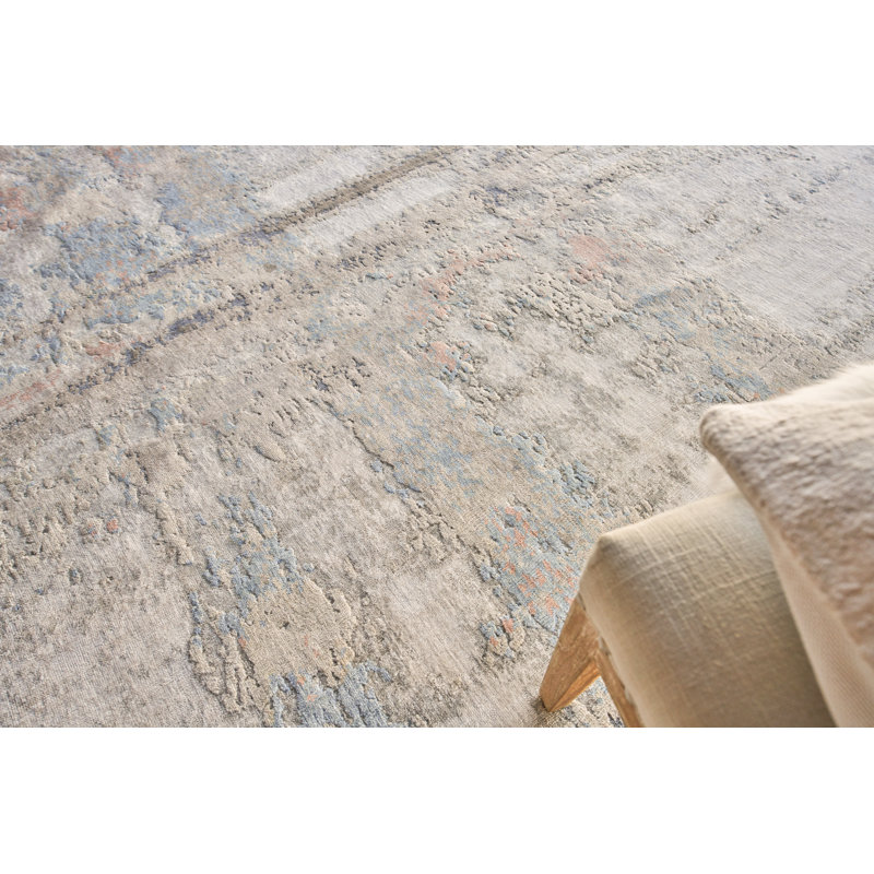 Laureno Silk Geometric Area Rug in Silver Blue, Rectangle 9' x 12'